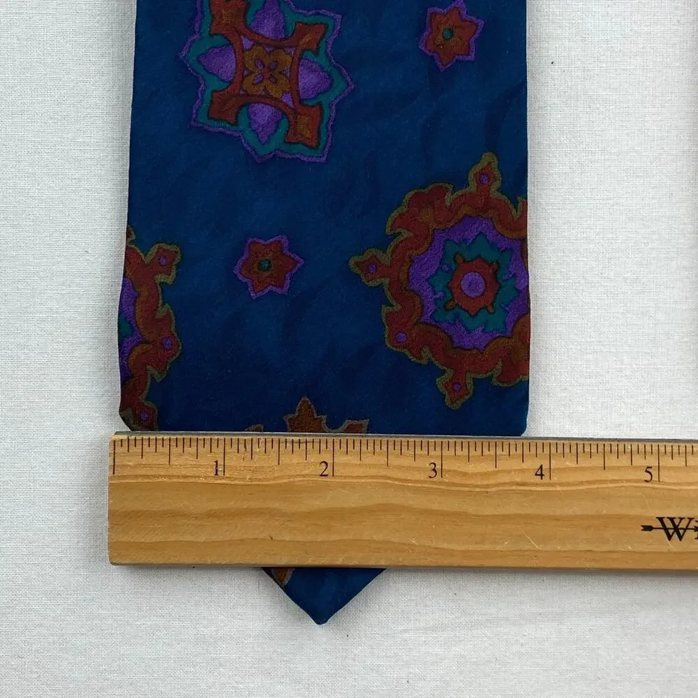 Lot of 2 LIBERTY OF LONDON 100% Silk Necktie Floral Geometric Print Blue Red VTG